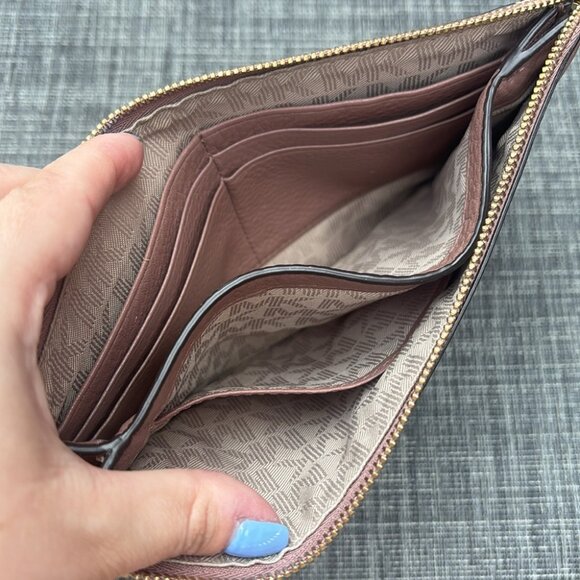 Michael Kors Blush Dark Pinkish Purple Leather Wristlet Clutch - Picture 7 of 8